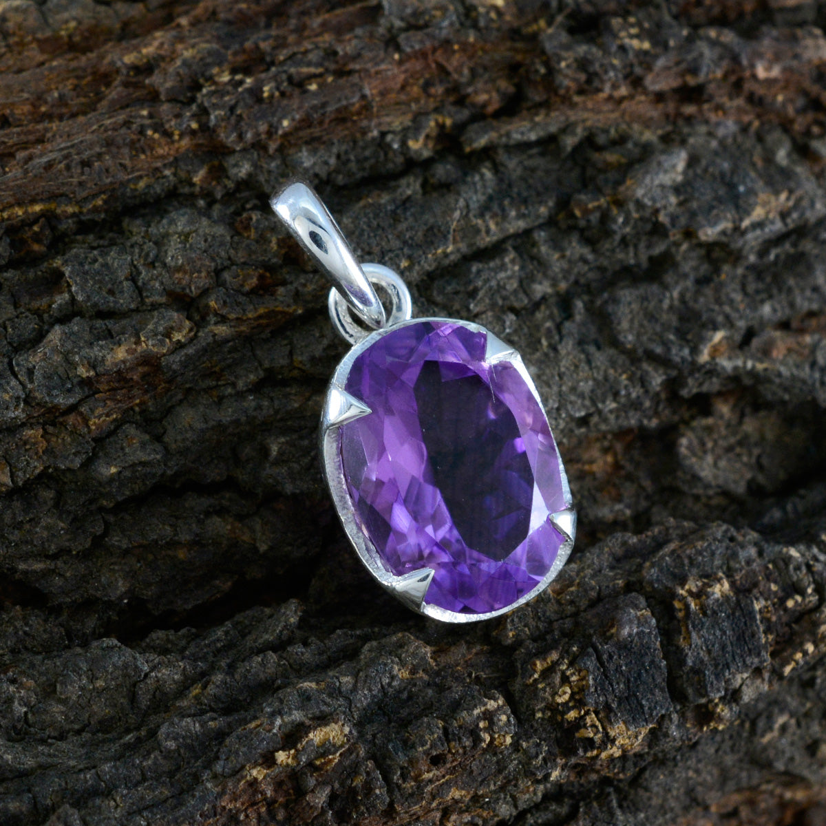 Riyo glamour pierre précieuse ovale à facettes améthyste violette pendentif en argent sterling 930 cadeau pour le vendredi saint