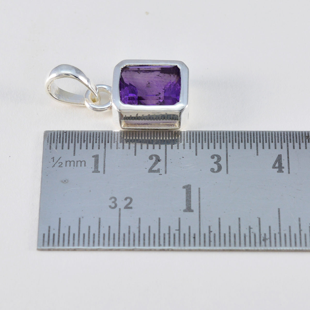 Riyo Foxy Gemstone Octagon Faceted Purple Amethyst 935 Sterling Silver Pendant Gift For Teachers Day