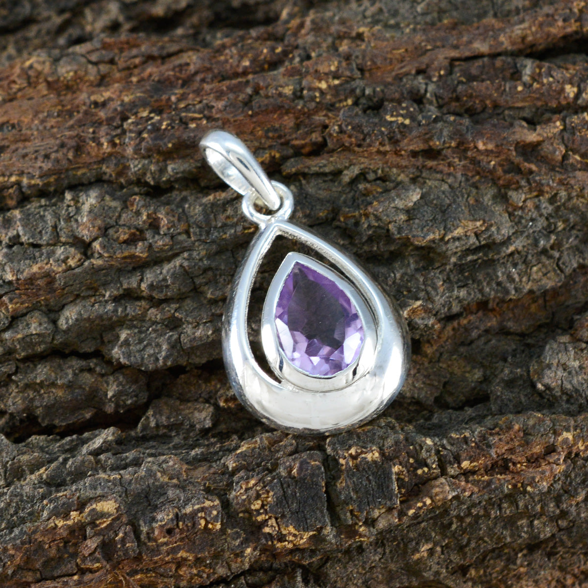 riyo pierres précieuses attrayantes poire à facettes violet améthyste pendentif en argent cadeau pour le lendemain de Noël