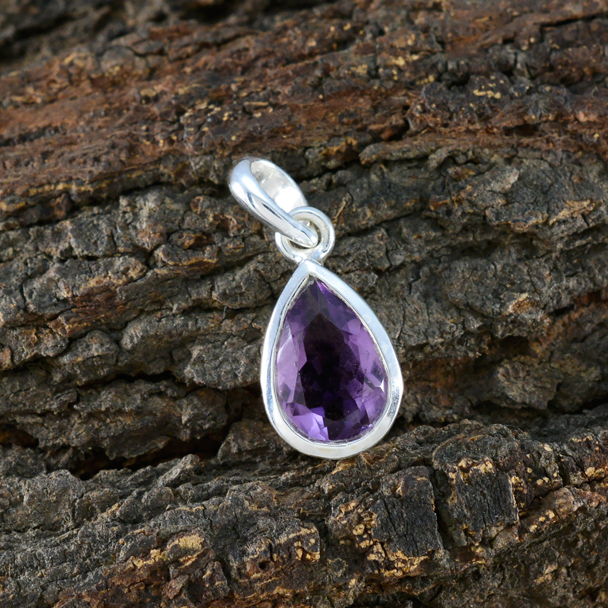 Riyo Nice Gems Pear Faceted Purple Amethyst Silver Pendant Gift For Wife