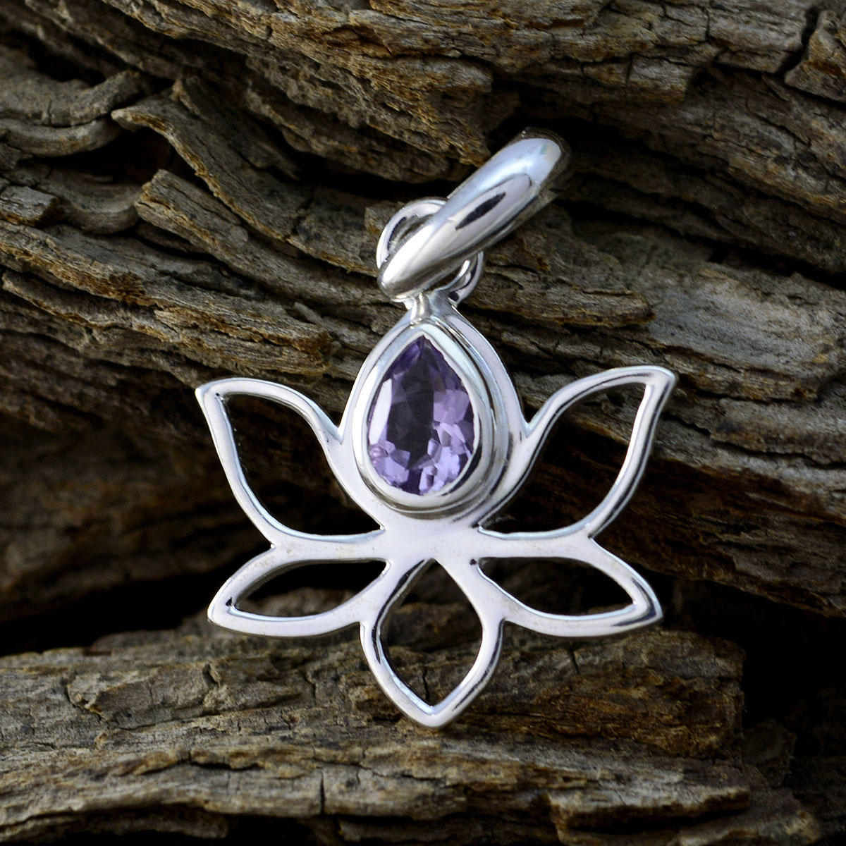 Riyo Genuine Gems Pear Faceted Purple Amethyst Sterling Silver Pendant gift for anniversary day