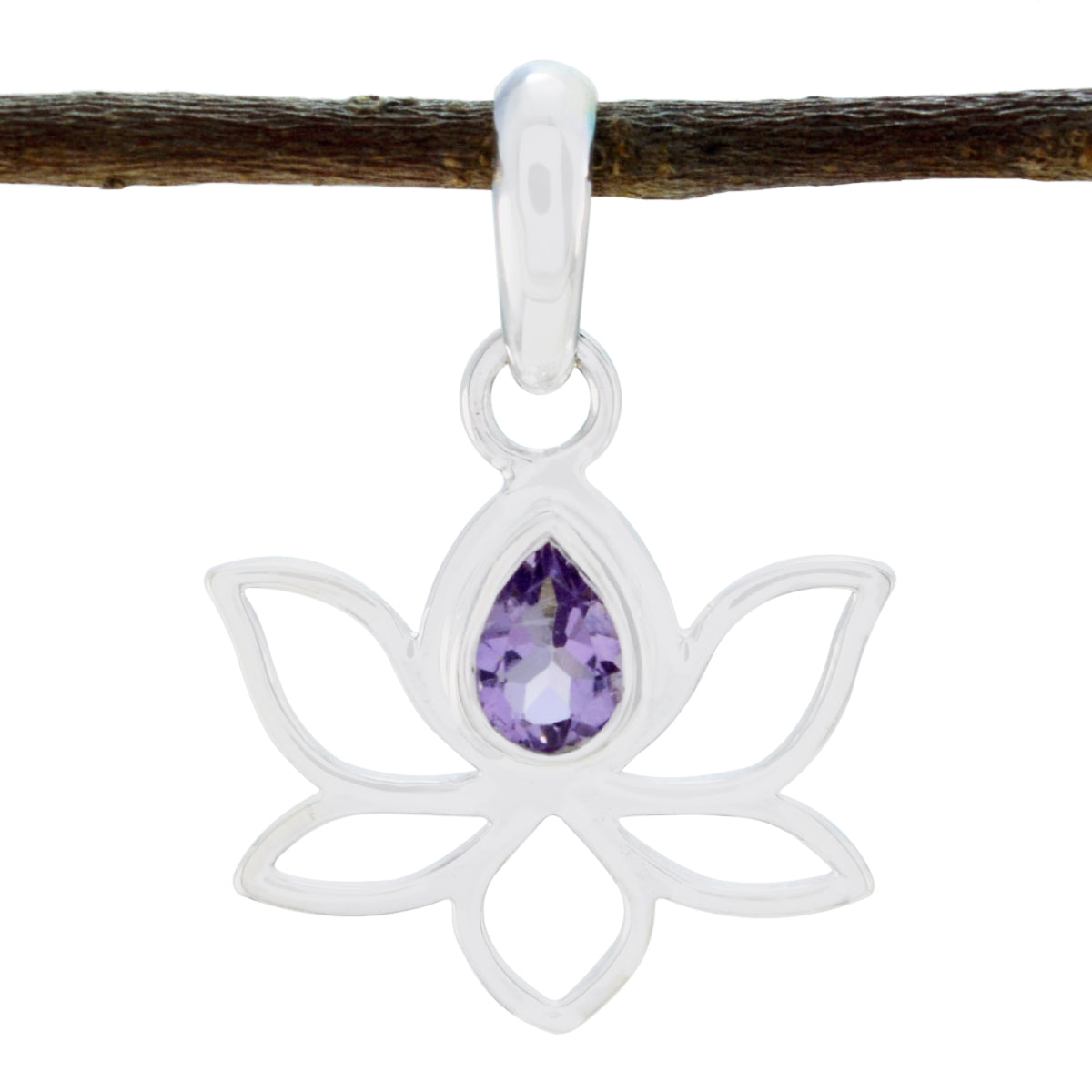 Riyo Genuine Gems Birnen-facettierter lila Amethyst-Anhänger aus Sterlingsilber, Geschenk zum Jahrestag