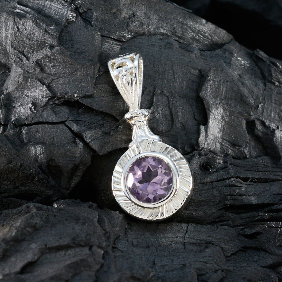 RIYO Smashing Gems круглый граненый фиолетовый аметист серебряный кулон подарок жене