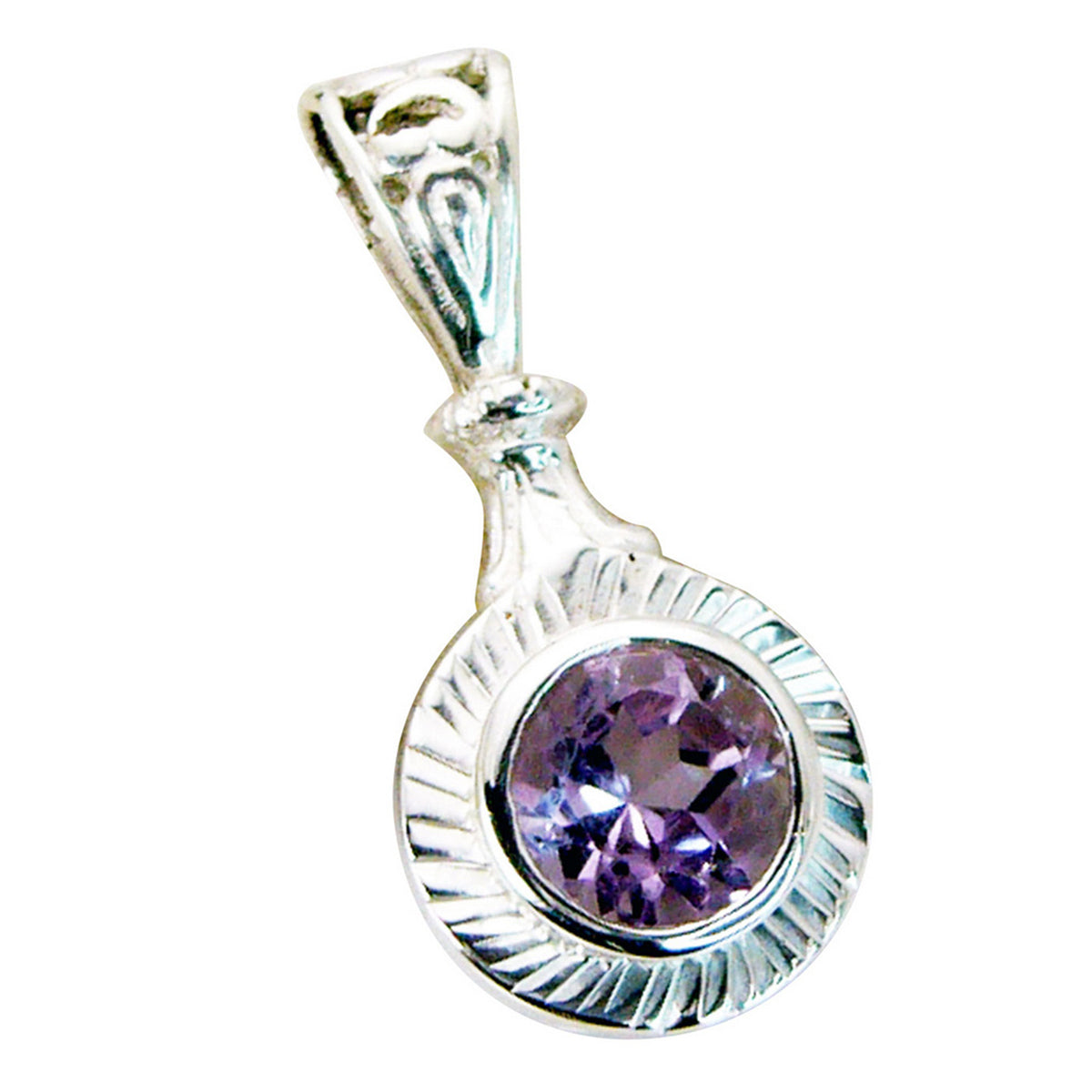 Riyo Splendide gemme, ciondolo rotondo in argento con ametista viola sfaccettata, regalo per la moglie