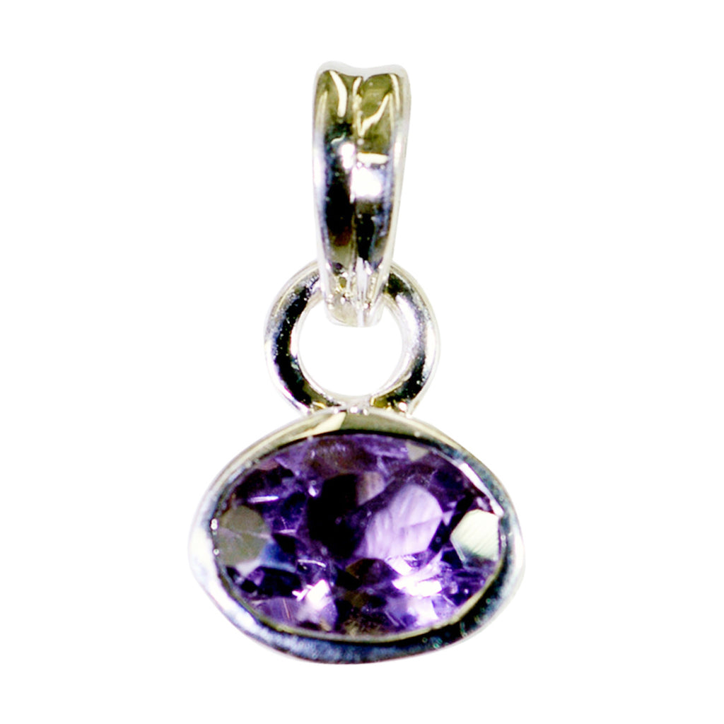 Riyo Natural Gemstone Oval Faceted Purple Amethyst 948 Sterling Silver Pendant Gift For Girlfriend