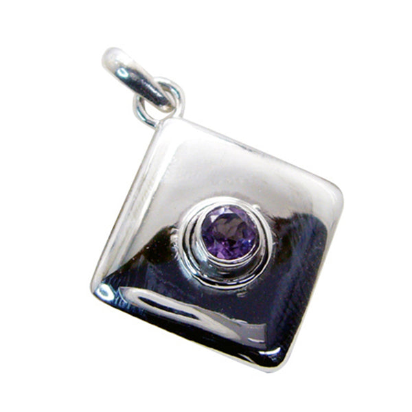 Riyo Prepossessing Gems Round Faceted Purple Amethyst Solid Silver Pendant Gift For Wedding