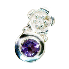Riyo Appealing Gems Round Faceted Purple Amethyst Solid Silver Pendant Gift For Good Friday