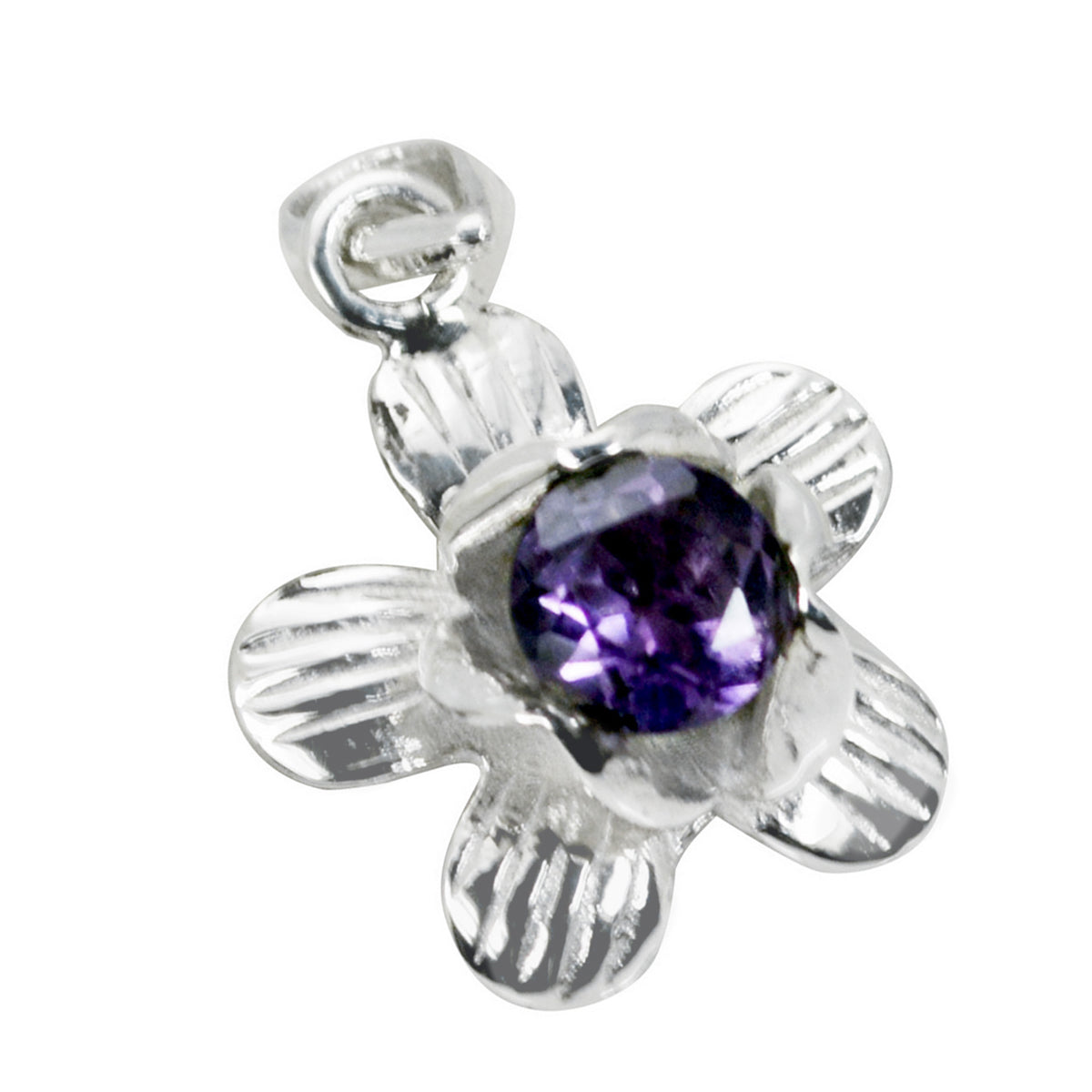 Riyo Ravishing Gemstone Round Faceted Purple Amethyst Sterling Silver Pendant Gift For Friend