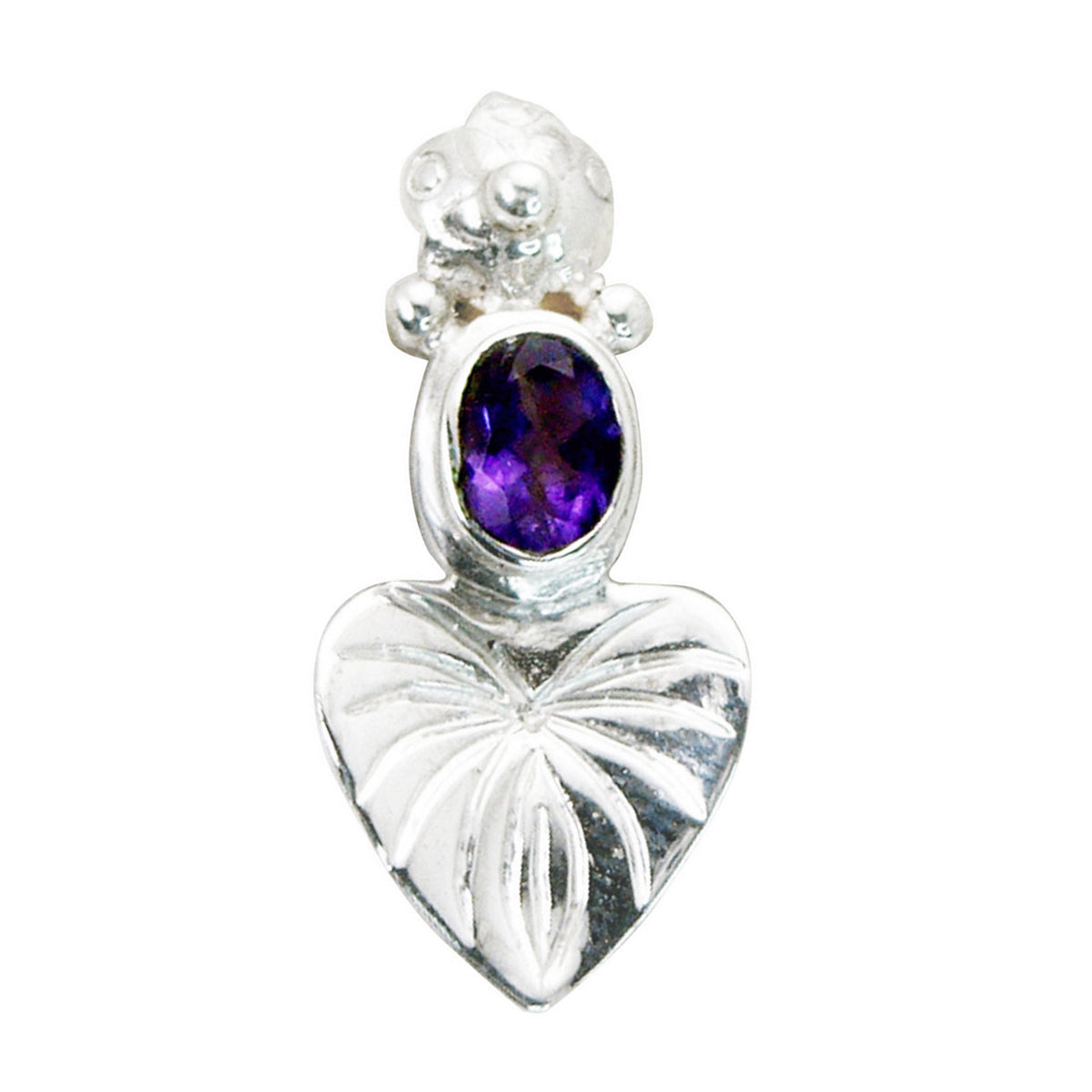 Riyo Heavenly Gems Oval Faceted Purple Amethyst Solid Silver Pendant Gift For Anniversary