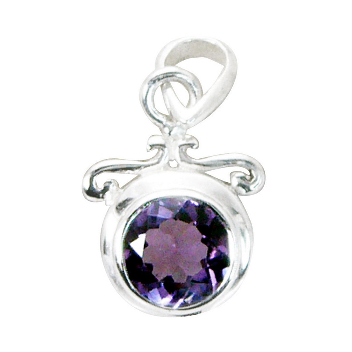 Preciosa piedra preciosa riyo, amatista púrpura facetada redonda, colgante de plata de ley 953, regalo para cumpleaños
