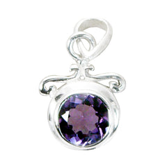 Riyo Gorgeous Gemstone Round Faceted Purple Amethyst 953 Sterling Silver Pendant Gift For Birthday