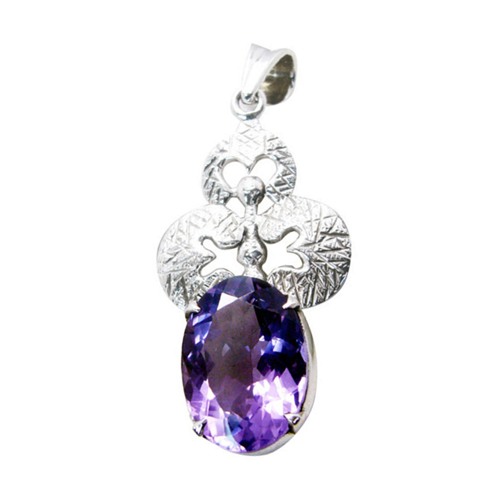 Riyo Stunning Gems Oval Faceted Purple Amethyst Silver Pendant Gift For Boxing Day