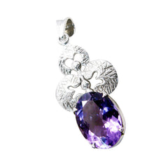 Riyo Stunning Gems Oval Faceted Purple Amethyst Silver Pendant Gift For Boxing Day