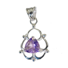 Riyo Glamorous Gemstone Trillion Faceted Purple Amethyst Sterling Silver Pendant Gift For Christmas