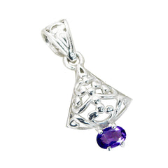 Riyo Exquisite Gems Oval Faceted Purple Amethyst Solid Silver Pendant Gift For Wedding