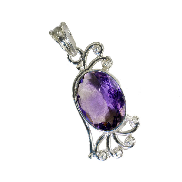 Riyo Aesthetic Gemstone Oval Faceted Purple Amethyst 955 Sterling Silver Pendant Gift For Teachers Day