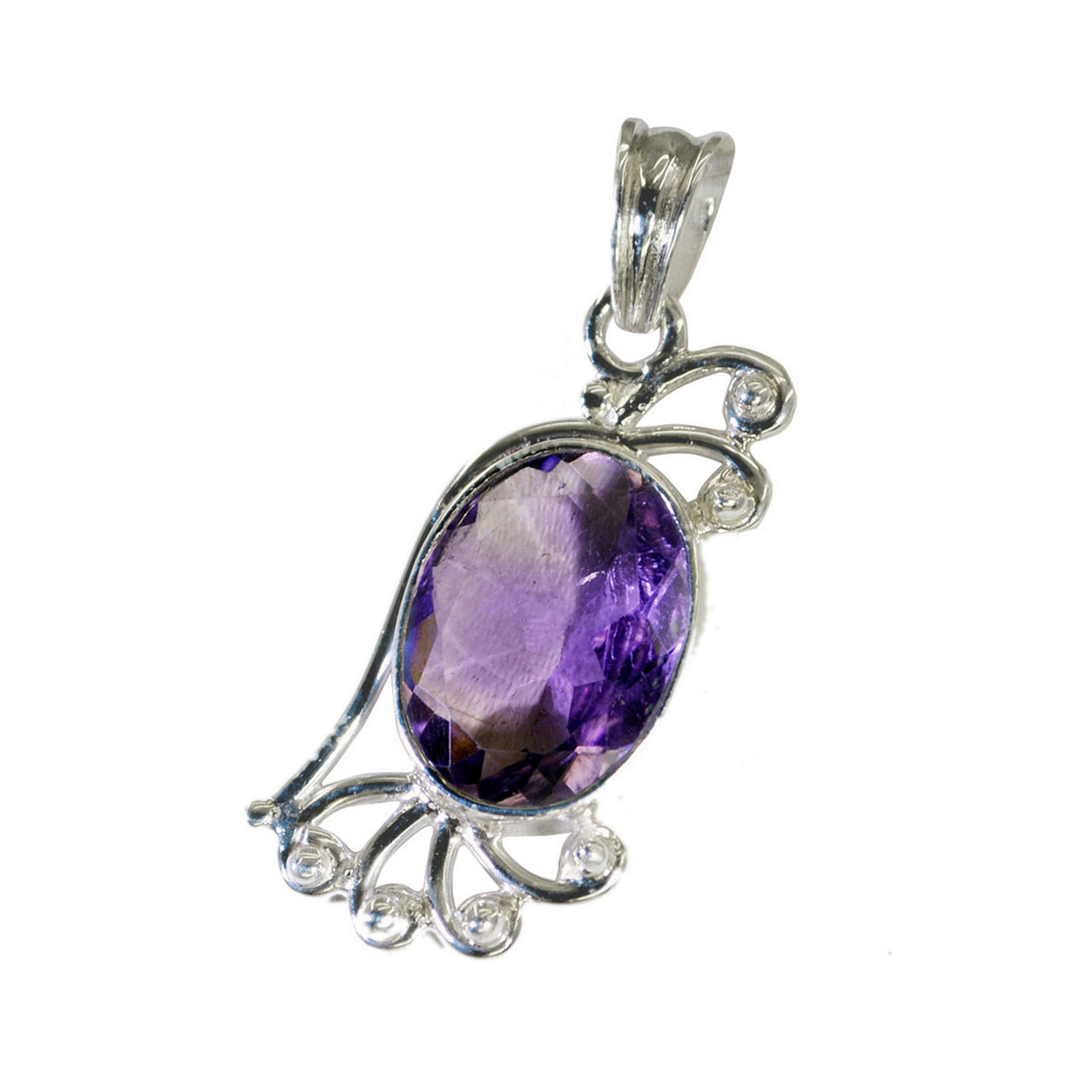 Riyo Aesthetic Gemstone Oval Faceted Purple Amethyst 955 Sterling Silver Pendant Gift For Teachers Day