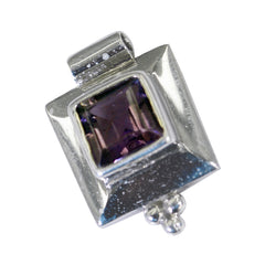 Riyo Bonny Gems Anhänger, quadratisch, facettiert, violetter Amethyst, massives Silber, Geschenk für Karfreitag
