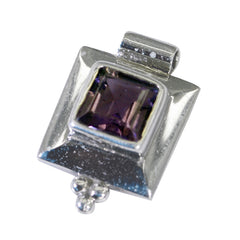 Riyo Bonny Gems Square Faceted Purple Amethyst Solid Silver Pendant Gift For Good Friday