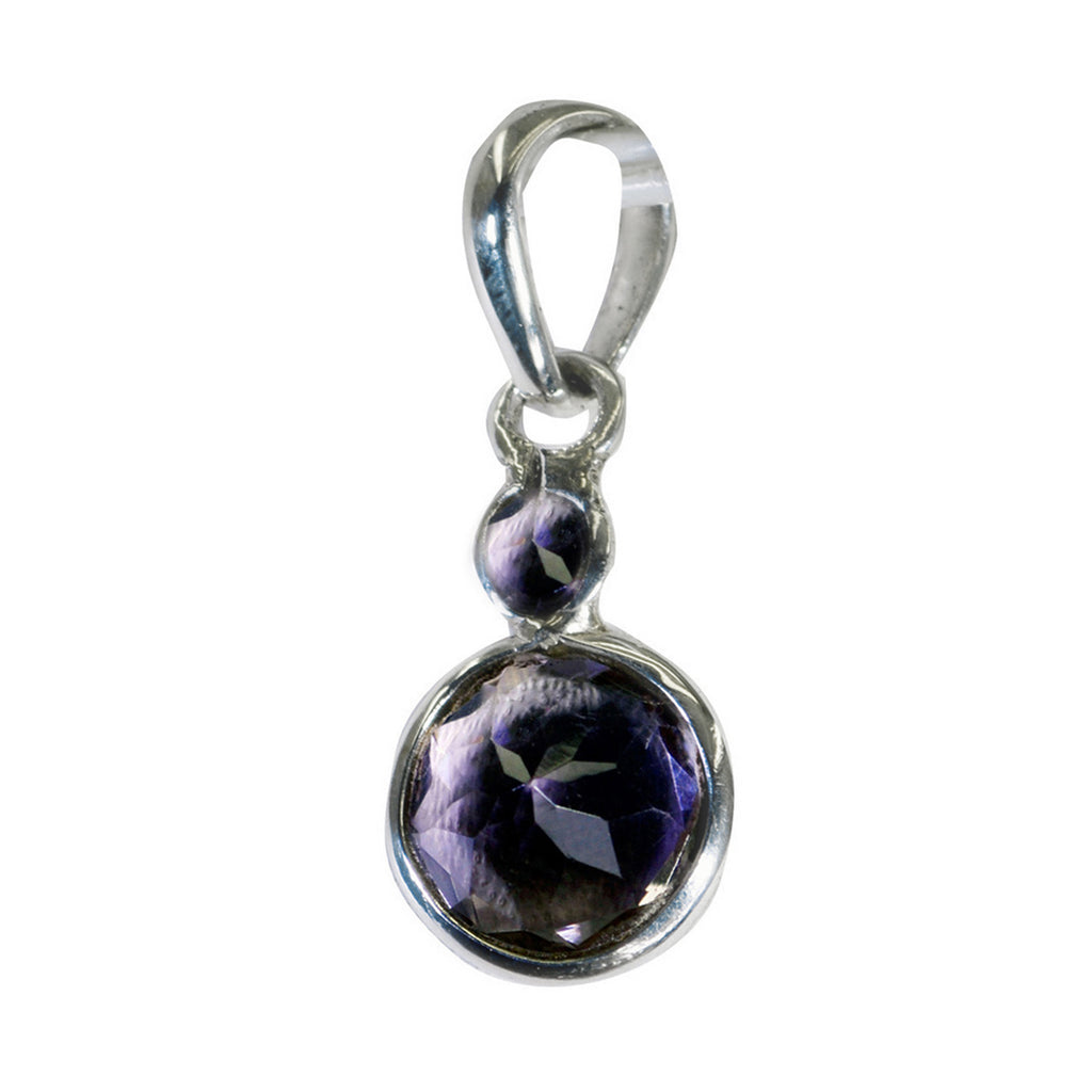 Riyo Hot Gemstone Round Faceted Purple Amethyst 956 Sterling Silver Pendant Gift For Girlfriend