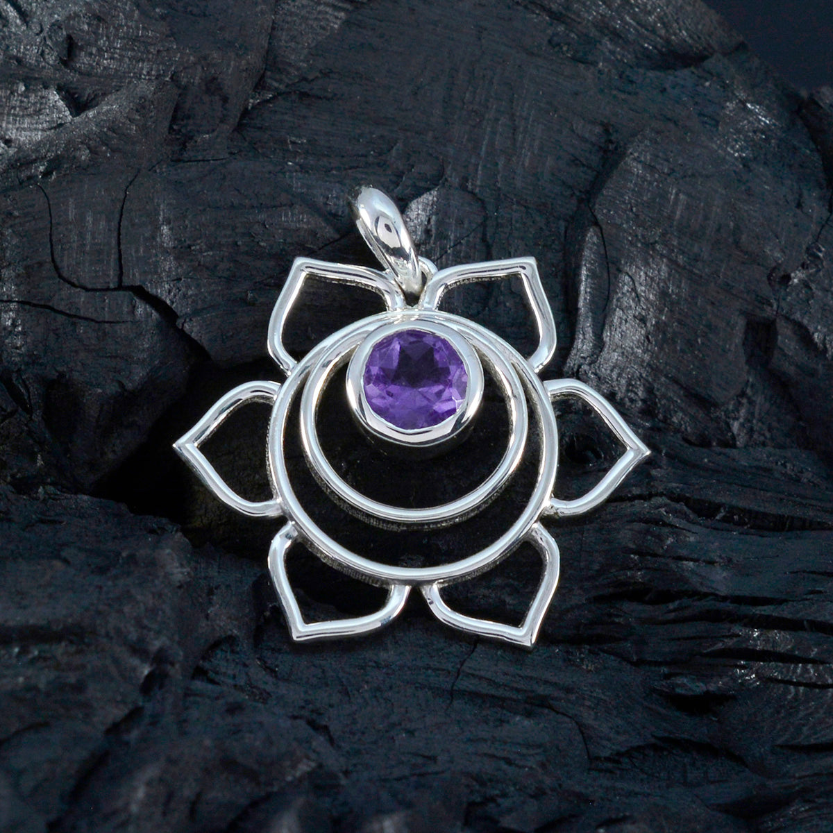 Riyo – pendentif rond en argent et améthyste violette à facettes, belles pierres précieuses, cadeau pour le lendemain de Noël