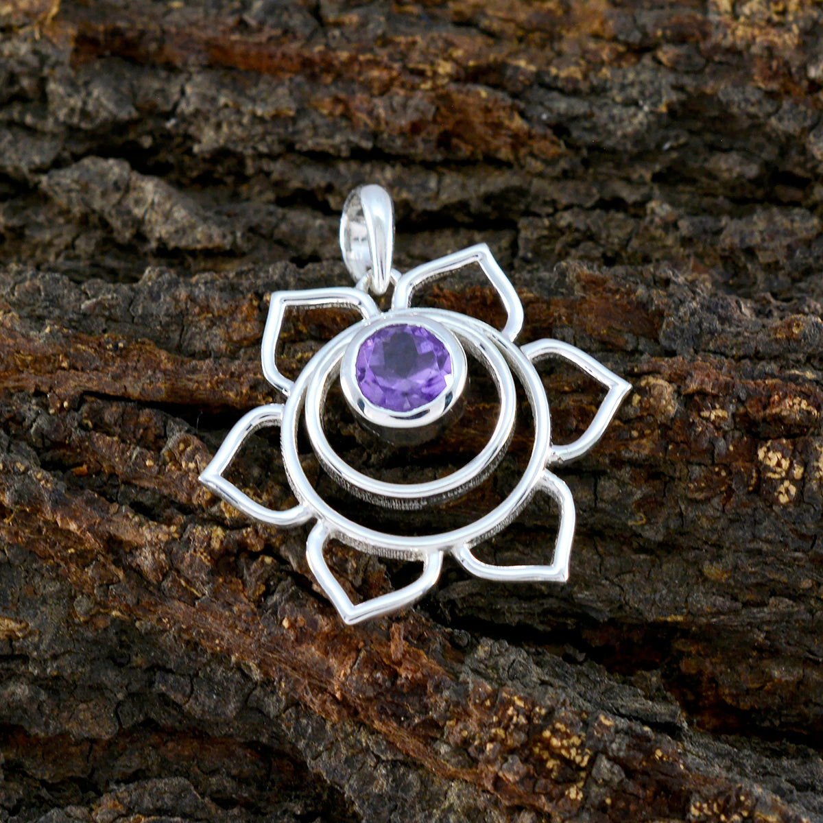 Серебряный кулон riyo с красивыми драгоценными камнями, круглый граненый фиолетовый аметист, подарок на день подарков