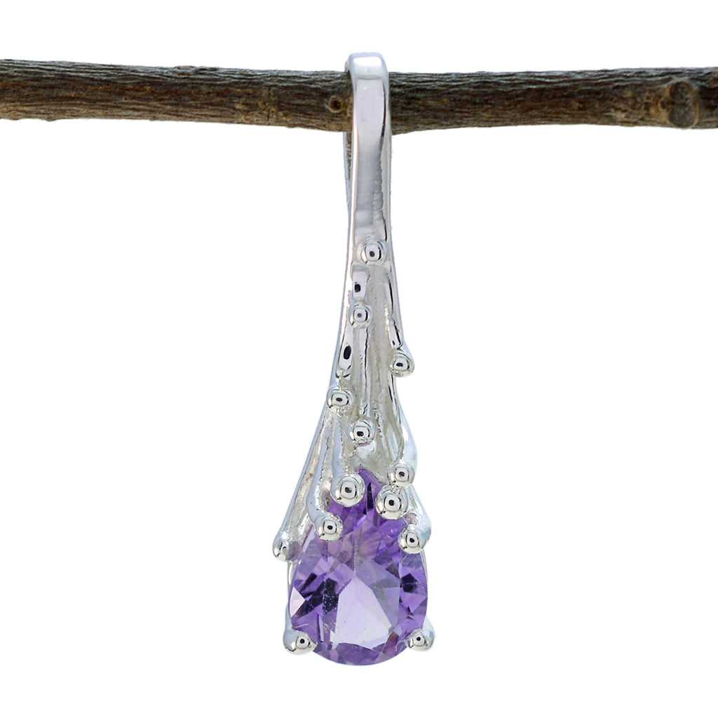 Riyo Real Gems Pear Faceted Purple Amethyst Solid Silver Pendant Gift For Good Friday