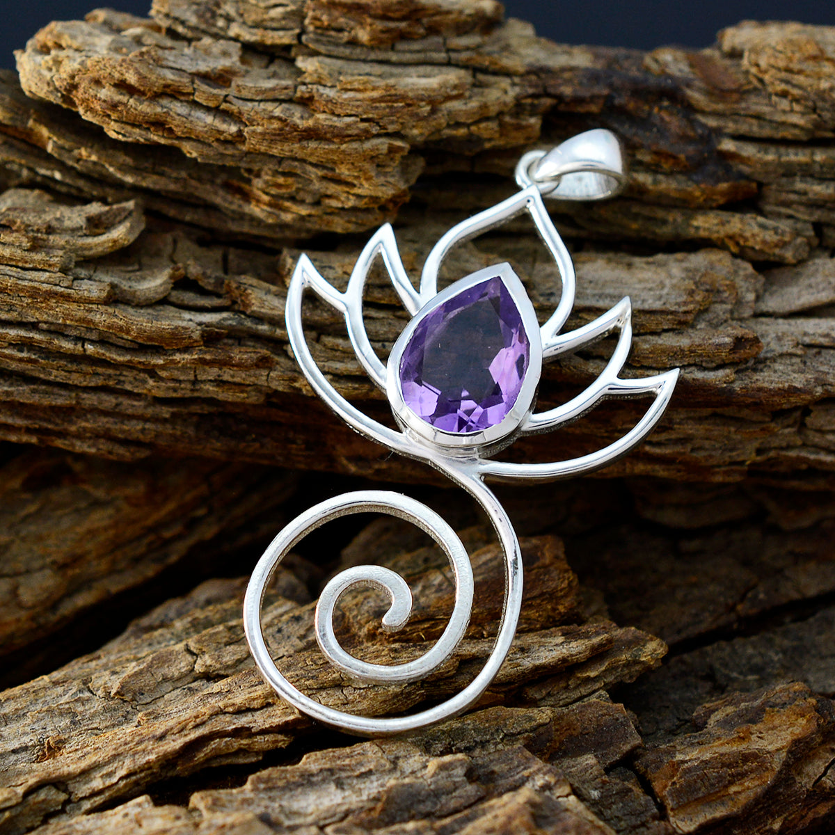 Riyo Lovely Gemstone Pear Faceted Purple Amethyst Sterling Silver Pendant Gift For Women