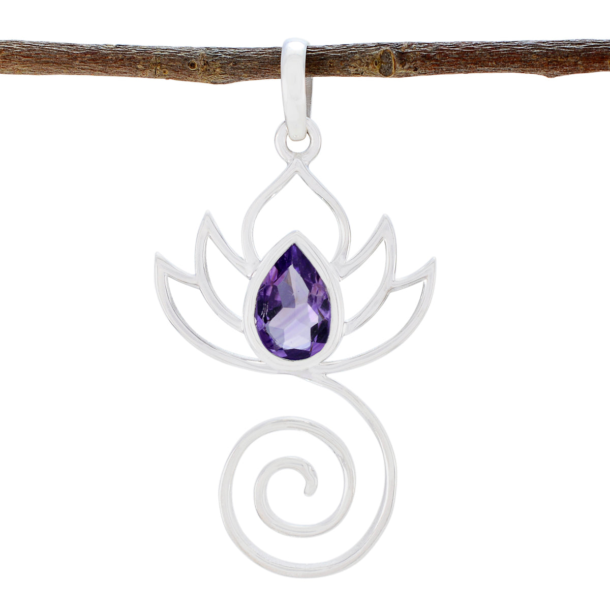 Riyo Lovely Gemstone Pear Faceted Purple Amethyst Sterling Silver Pendant Gift For Women