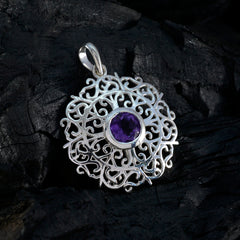 riyo fantaisie pierre précieuse ronde à facettes violet améthyste pendentif en argent sterling cadeau pour un ami