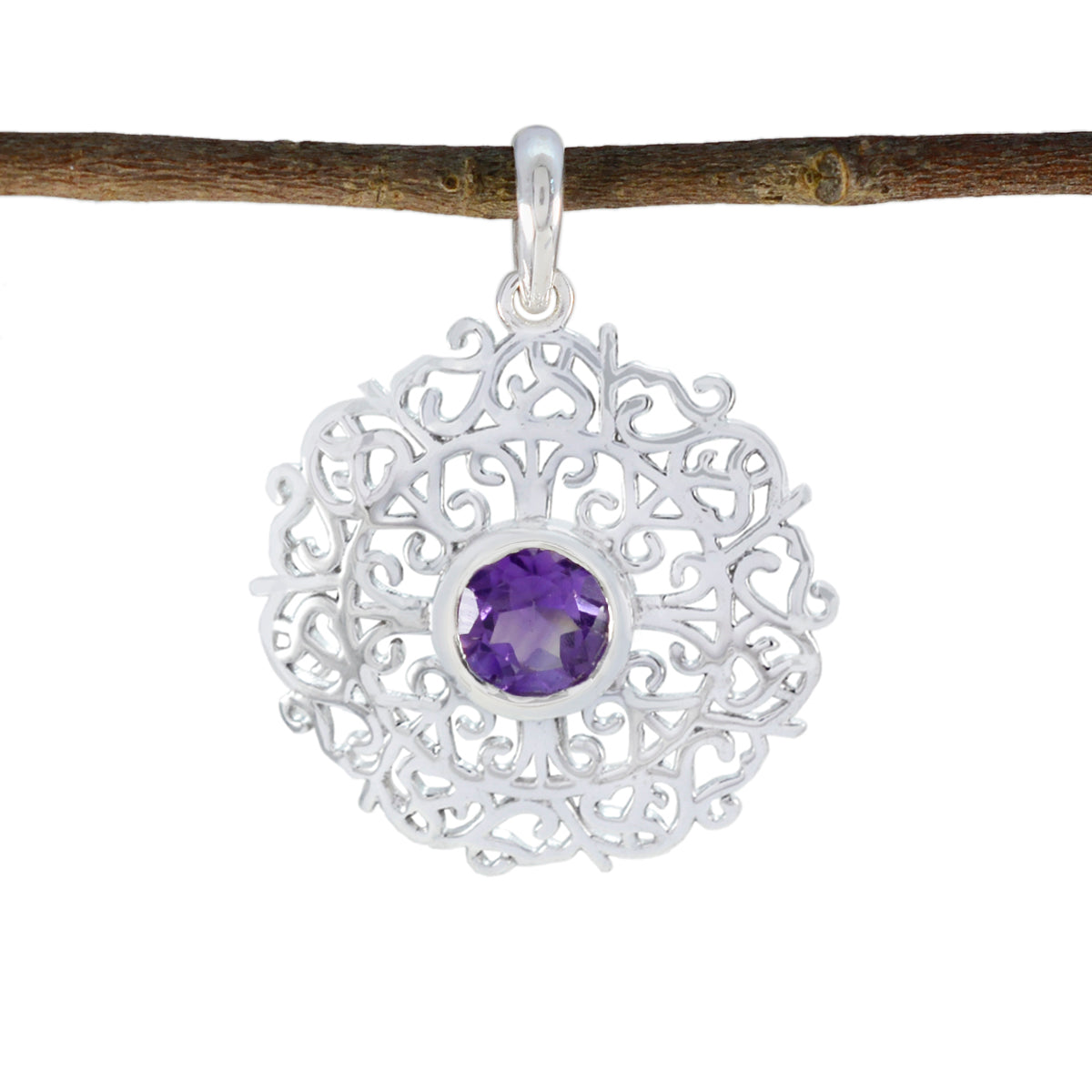 riyo fantaisie pierre précieuse ronde à facettes violet améthyste pendentif en argent sterling cadeau pour un ami
