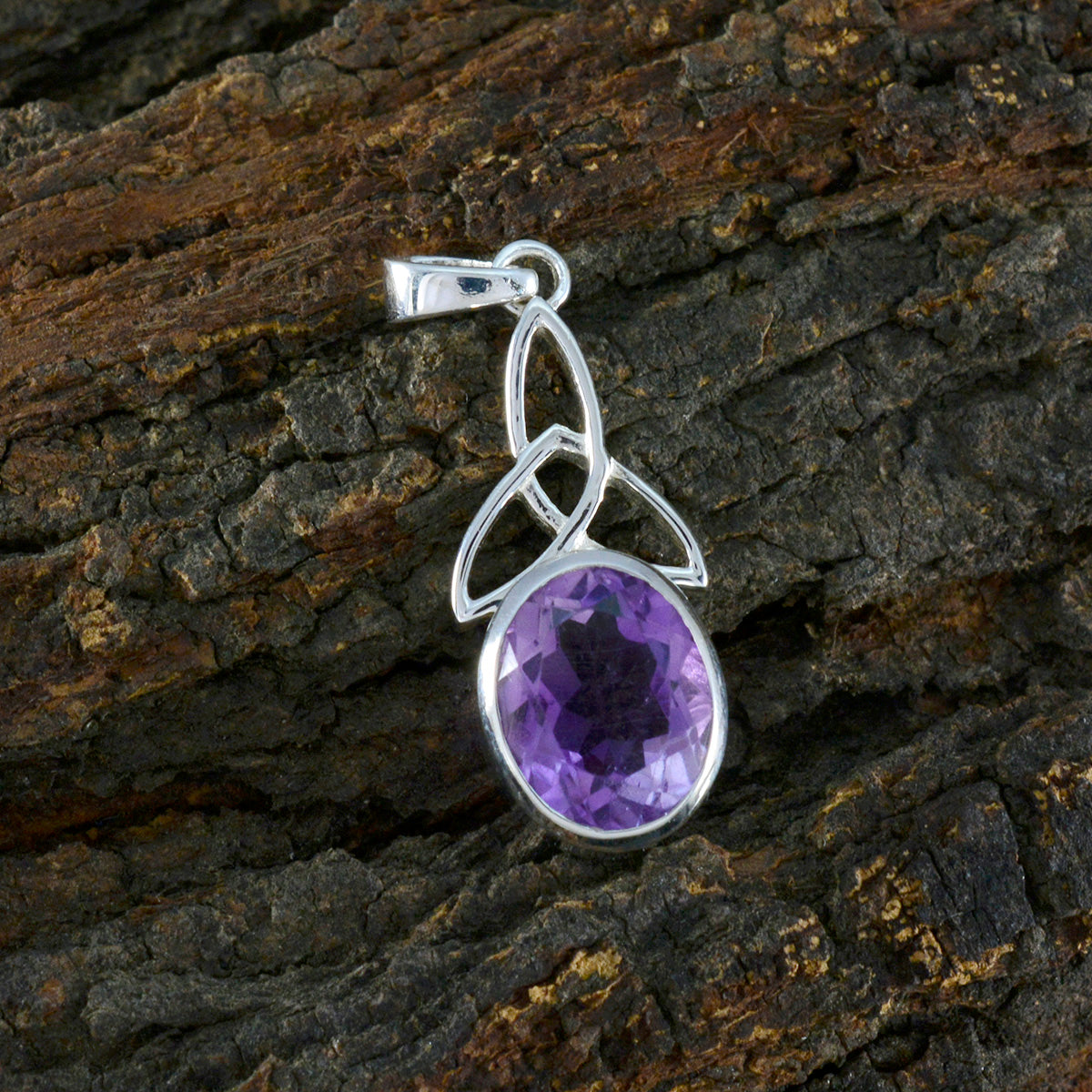 Riyo Foxy Gemstone Oval Faceted Purple Amethyst 982 Sterling Silver Pendant Gift For Good Friday
