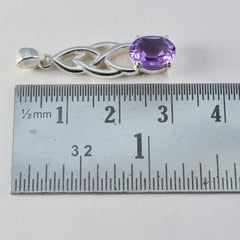 Riyo Natural Gems Oval facettierter lila Amethyst-Silberanhänger, Geschenk für Schwester