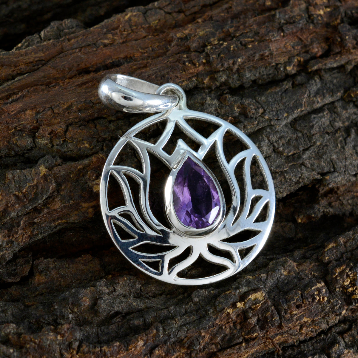 Riyo Ravishing Gems Anhänger in Form eines Birnen-facettierten violetten Amethysts aus massivem Silber, Geschenk für Karfreitag