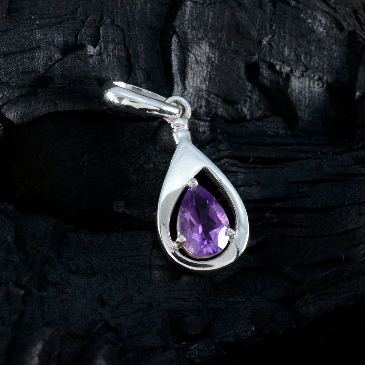 Riyo magníficas gemas pera facetada amatista púrpura colgante de plata maciza regalo para boda