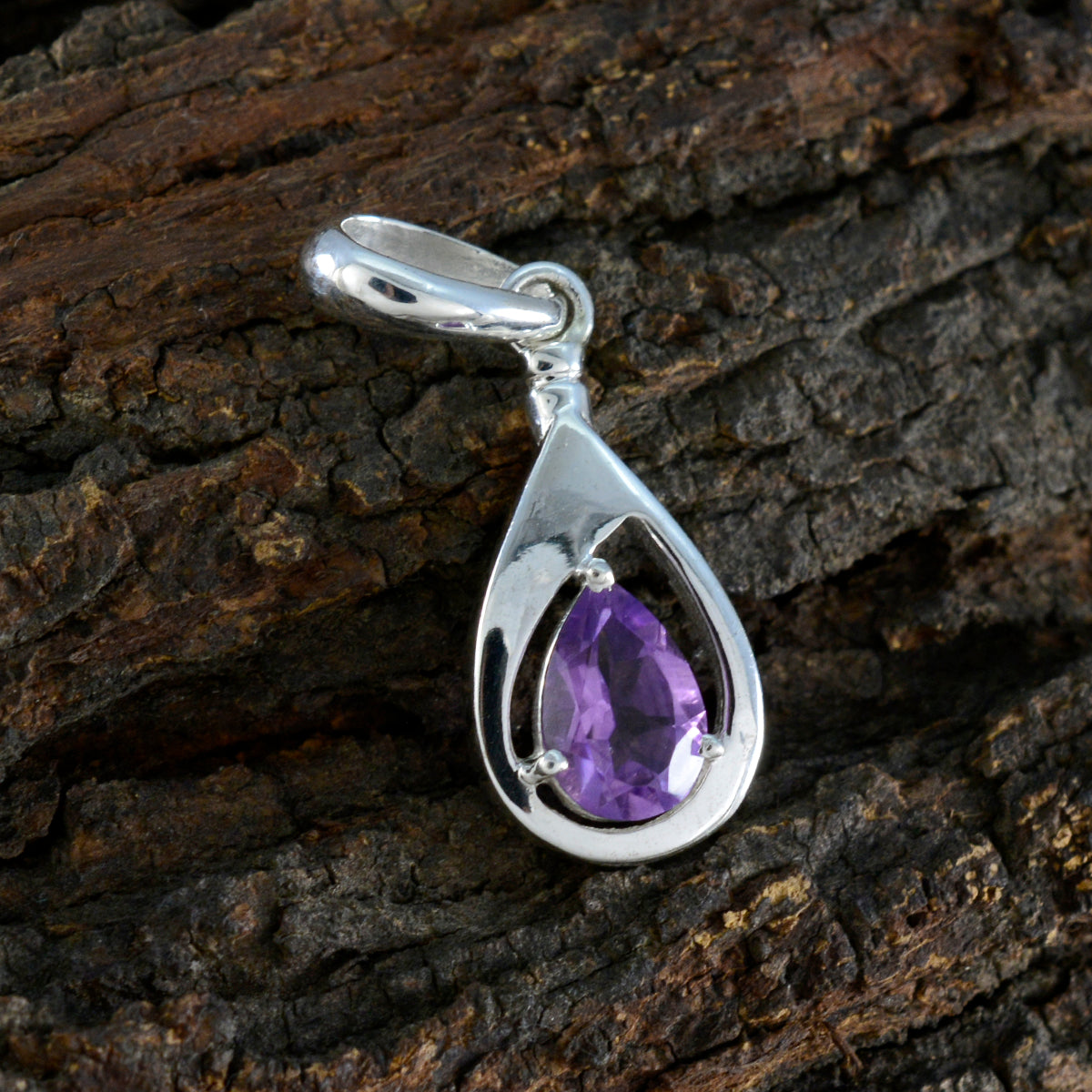 Riyo Magnificent Gems Pear Faceted Purple Amethyst Solid Silver Pendant Gift For Wedding