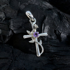 Riyo Hot Gems runder facettierter violetter Amethyst-Silberanhänger, Geschenk für Schwester