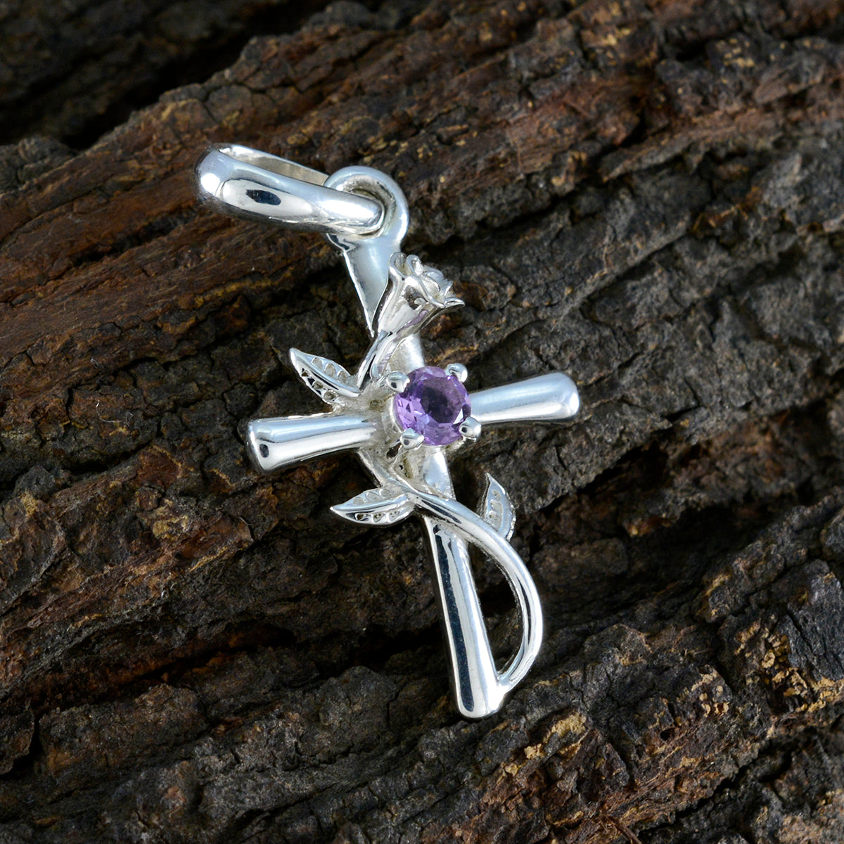 Riyo Hot Gems ronde gefacetteerde paarse amethist zilveren hanger cadeau voor zus