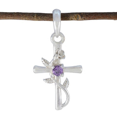 Riyo Hot Gems runder facettierter violetter Amethyst-Silberanhänger, Geschenk für Schwester