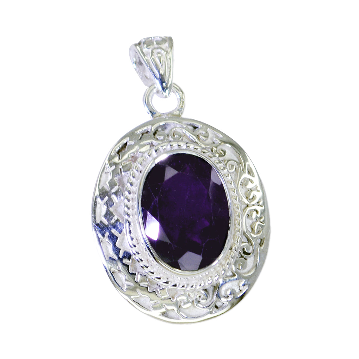 Riyo Fit Gemstone Oval Faceted Purple Amethyst 993 Sterling Silver Pendant Gift For Birthday