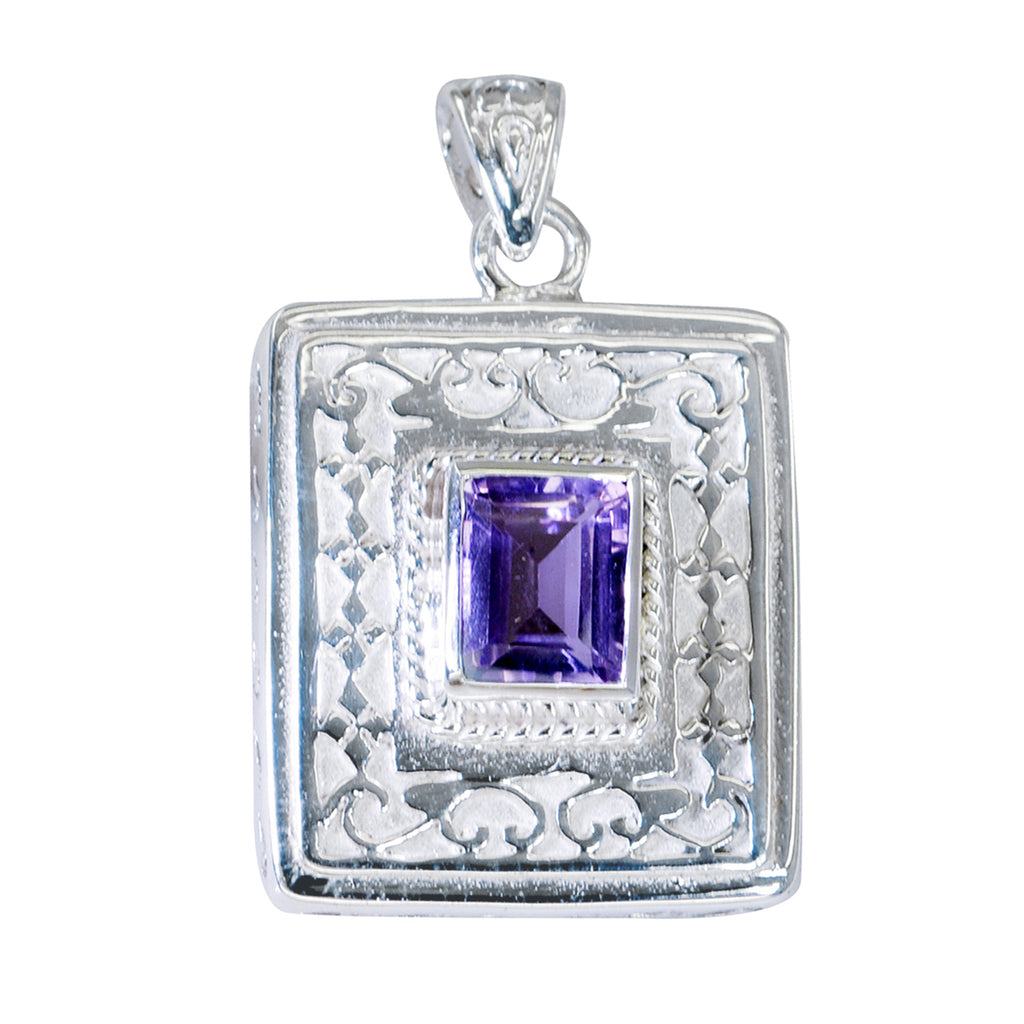 Riyo Beauteous Gemstone Octagon Faceted Purple Amethyst Sterling Silver Pendant Gift For Women