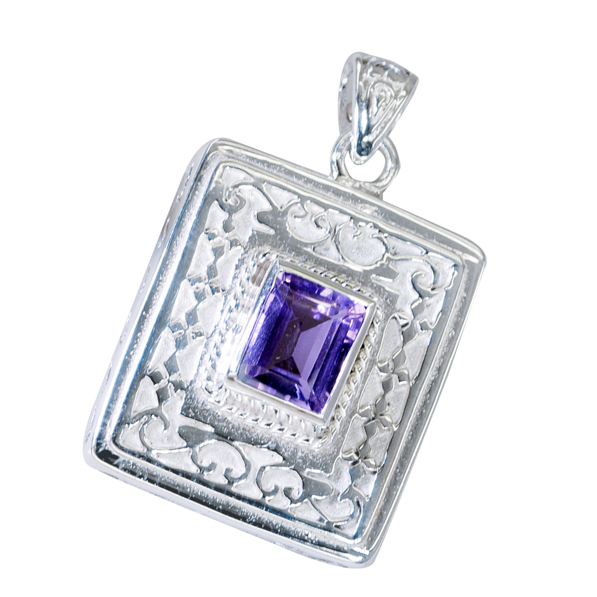 Riyo Beauteous Gemstone Octagon Faceted Purple Amethyst Sterling Silver Pendant Gift For Women
