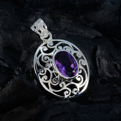 Riyo piedra preciosa genuina ovalada facetada amatista púrpura colgante de plata de ley regalo para hecho a mano