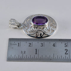Riyo piedra preciosa genuina ovalada facetada amatista púrpura colgante de plata de ley regalo para hecho a mano