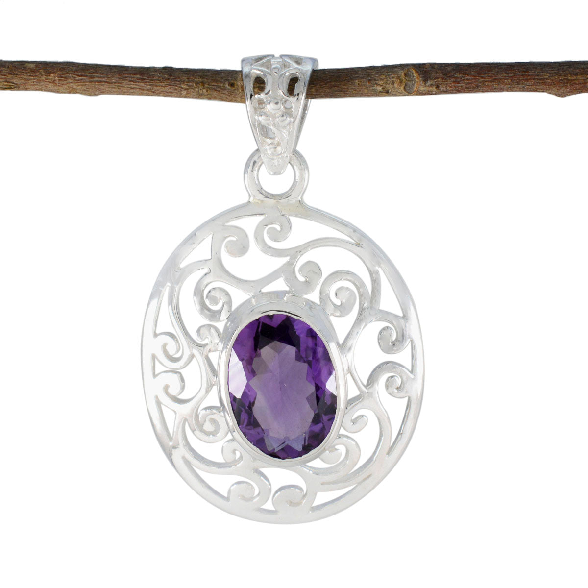 riyo ciondolo in argento sterling con pietra preziosa ovale sfaccettata viola ametista genuina, regalo per fatto a mano