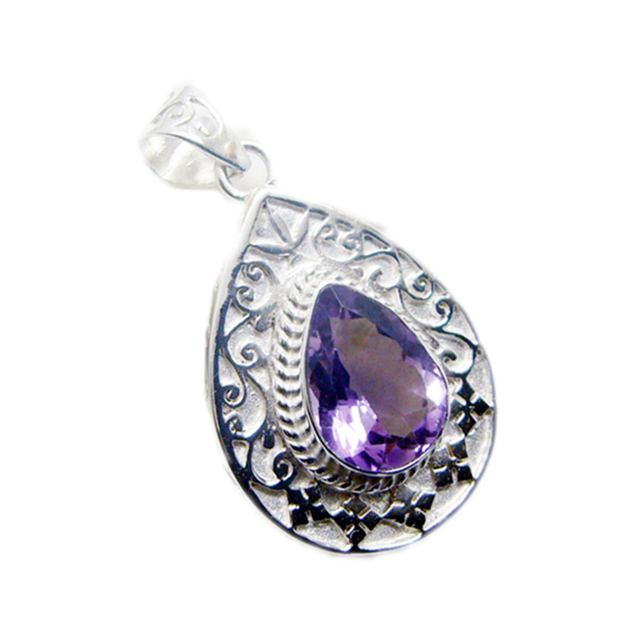 Riyo Bewitching Gemstone Pear Faceted Purple Amethyst 1001 Sterling Silver Pendant Gift For Birthday