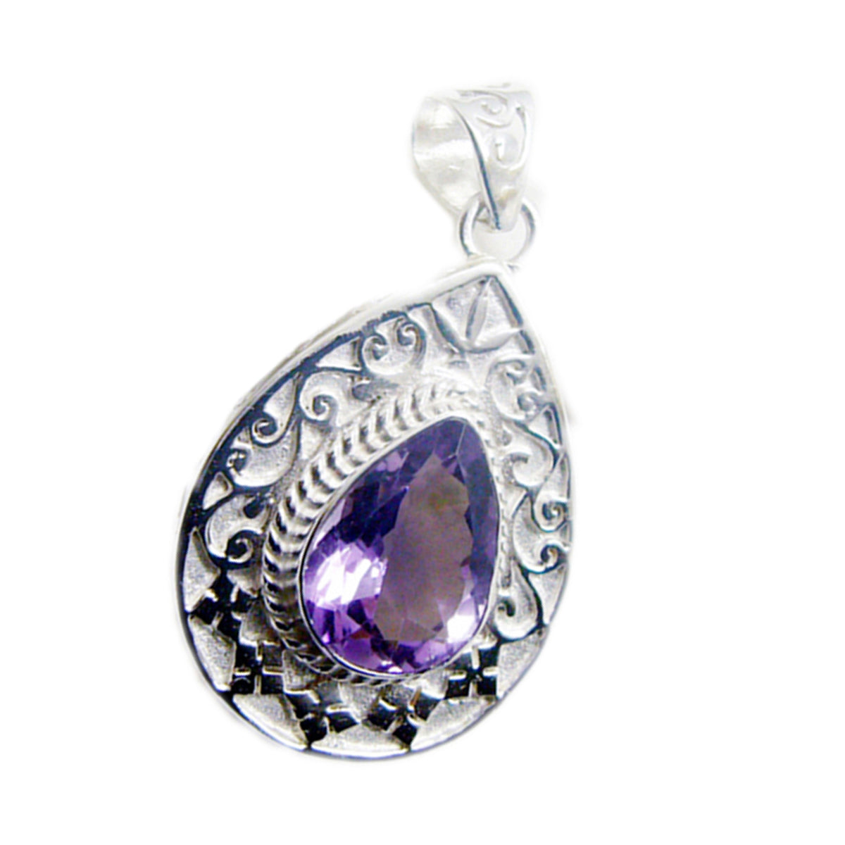 Riyo Bewitching Gemstone Pear Faceted Purple Amethyst 1001 Sterling Silver Pendant Gift For Birthday