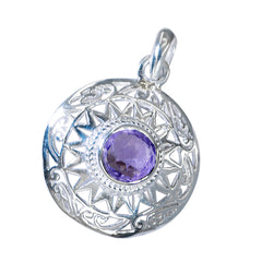 Piedra preciosa estética riyo, amatista púrpura facetada redonda, colgante de plata de ley 1002, regalo para el Viernes Santo