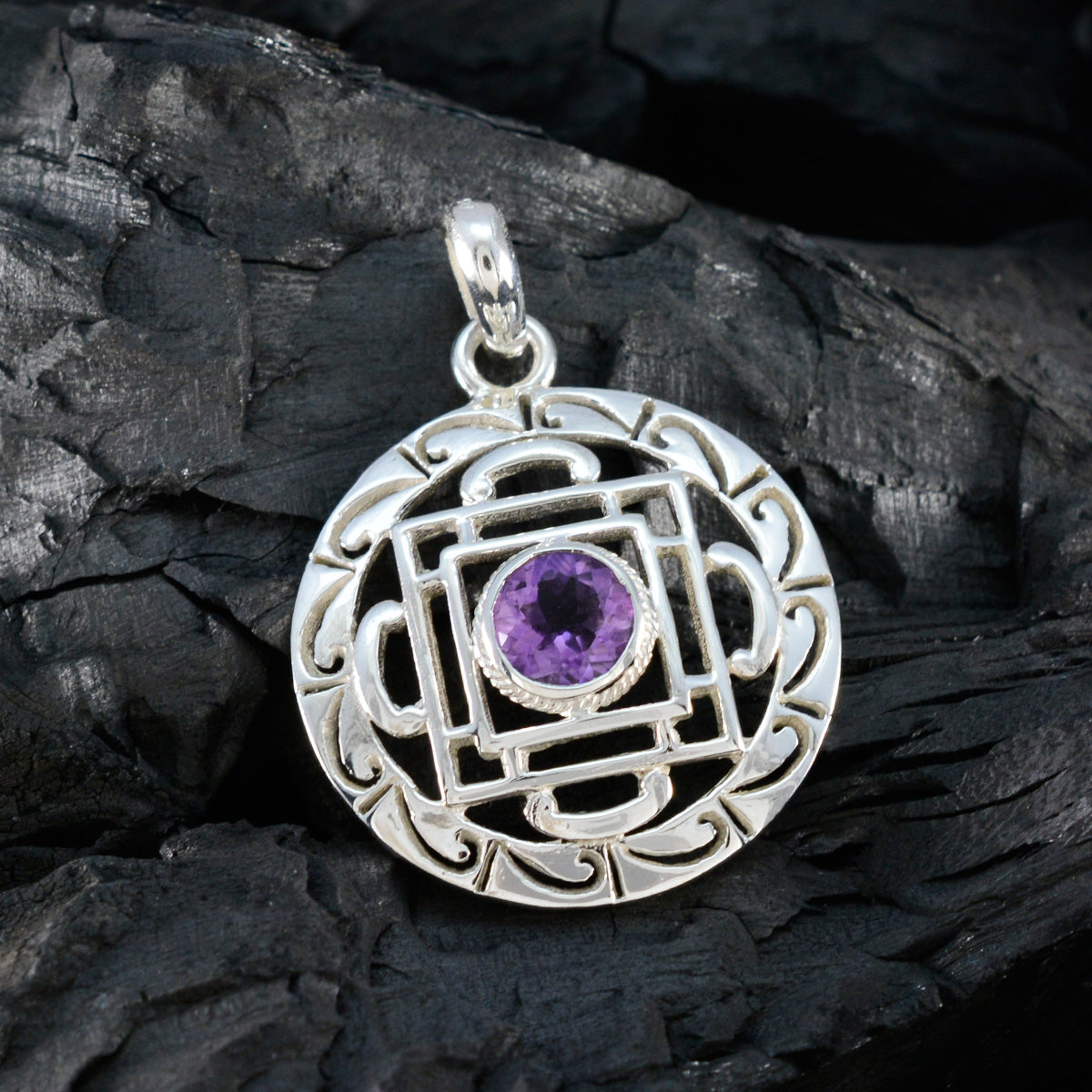 riyo горячий драгоценный камень круглый граненый фиолетовый аметист серебряный кулон 1003 пробы подарок на день учителя