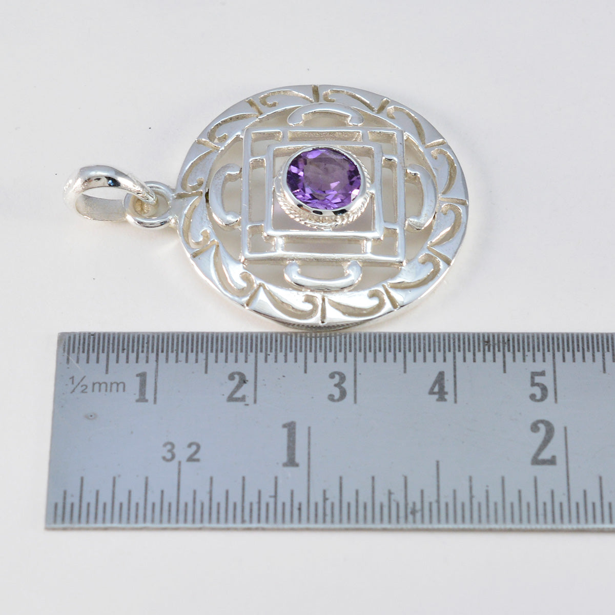 Riyo Hot Gemstone Round Faceted Purple Amethyst 1003 Sterling Silver Pendant Gift For Teachers Day